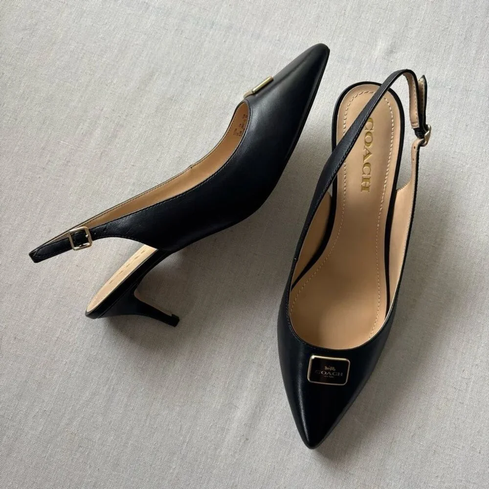 Coach Jillian Slingback Heels Black Leather - Picture 2 of 9